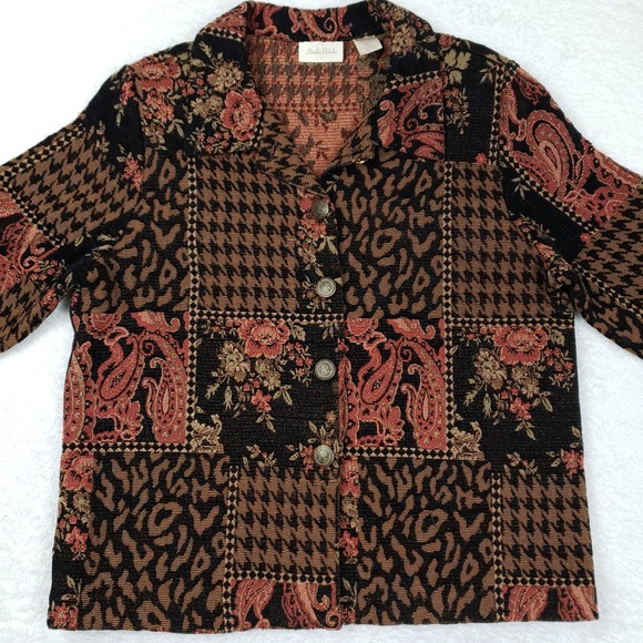 Studio Works Jackets & Blazers - Studio Works Tapestry Patchwork Jacket Paisley Leopard Houndstooth Brown L 90s